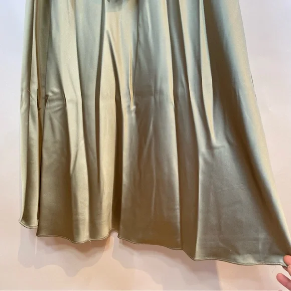 Revelry Steph Silver Sage Satin Front Slit Bow Back Long Dress Size 0 Prom Party - Picture 6 of 13